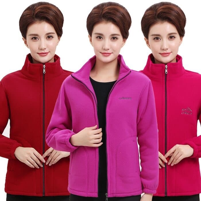 Women's spring, autumn and winter jacket, fleece, ultra-lightweight and warm, middle-aged and elderly women's zip-up turtleneck cardigan, mother's wear.