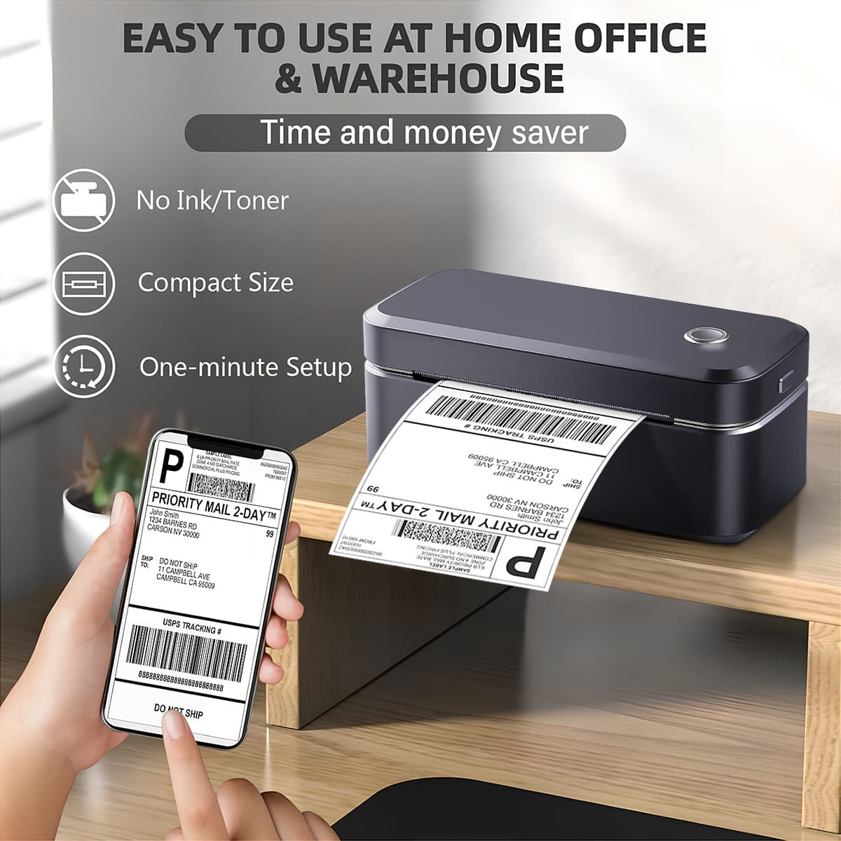 Cross-border 4x6 Thermal Label Printer Electronic Shipping Label Machine Mobile Bluetooth Connection Inkless Barcode Printer