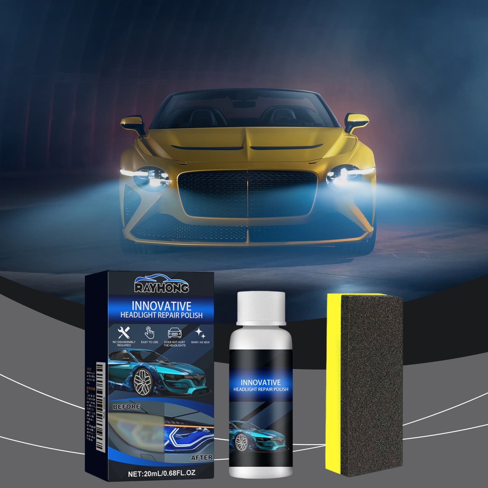 Rayhong Car Headlight Maintenance Fluid - Headlight Care, Stain Removal, Scratch Renewal, and Maintenance Liquid