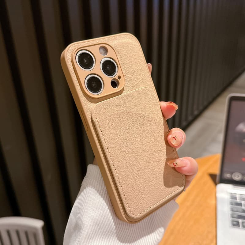 Suitable for Apple iPhone17 plain leather fan-shaped card mobile phone case iphone15promax cross-border 14 protective cover