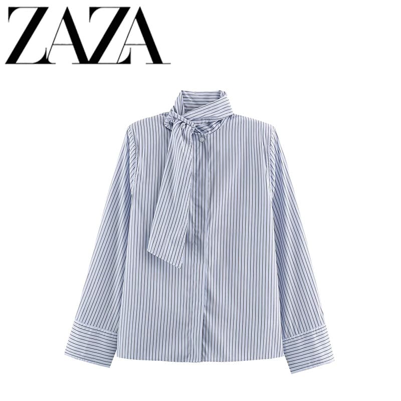 ZAZA European-American Style Wholesale Women's Fashion Versatile Padded Shoulder Striped Button Shirt 4764033