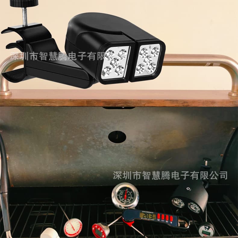 Portable outdoor BBQ light for night hiking/camping, dual-head 360° rotatable nighttime grilling illumination