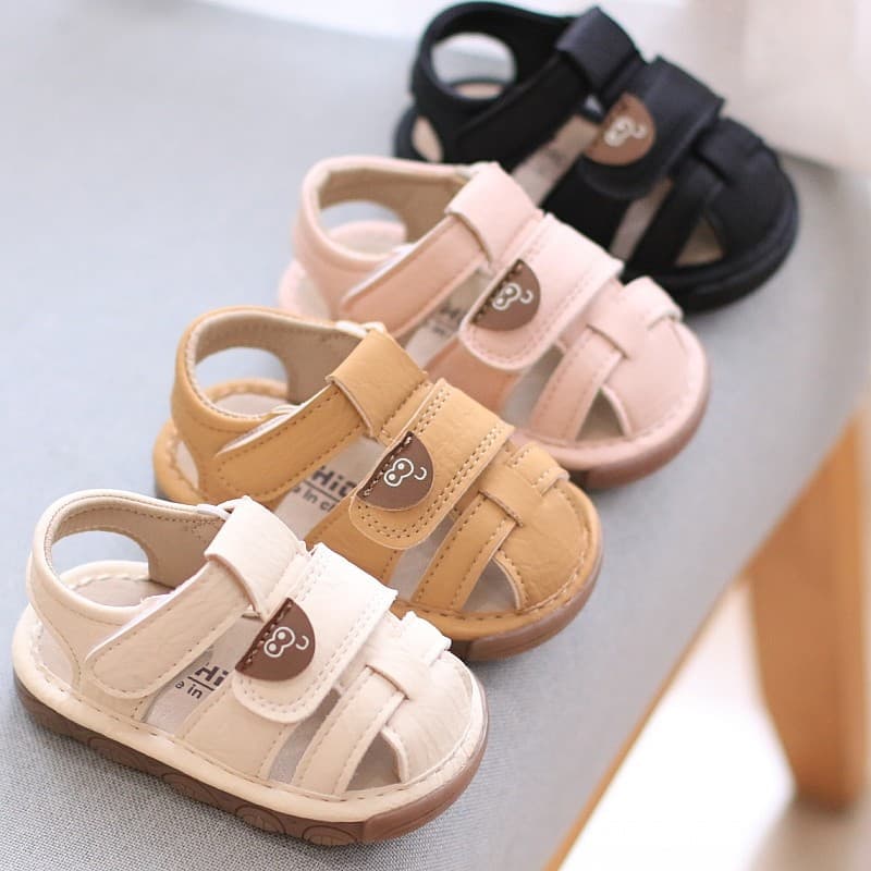 Baby Walking Sandals Comfortable Soft Sole Summer New Style Boys Girls Anti-Kick Toe Cap Soft Sole Velcro Squeaky Shoes Trendy