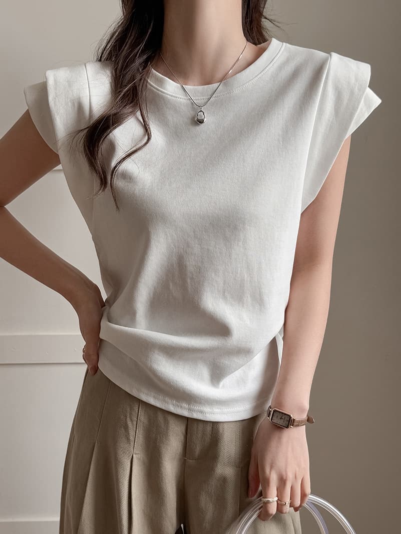 Spring and Summer Round Neck Double-Shoulder Short Sleeve T-Shirt for Women, Regular Shoulder Loose Fit Slimming Trendy Korean Style Versatile Sleeveless Top
