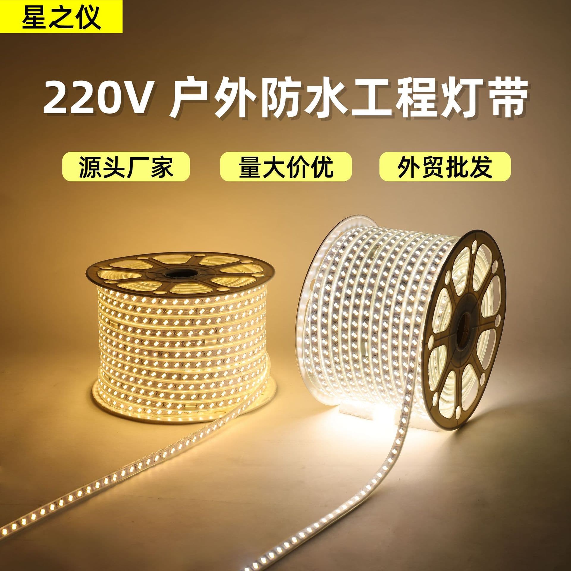 220v high voltage living room eaves door head exterior wall 5730 outdoor waterproof light strip 2835 flexible household led light strip