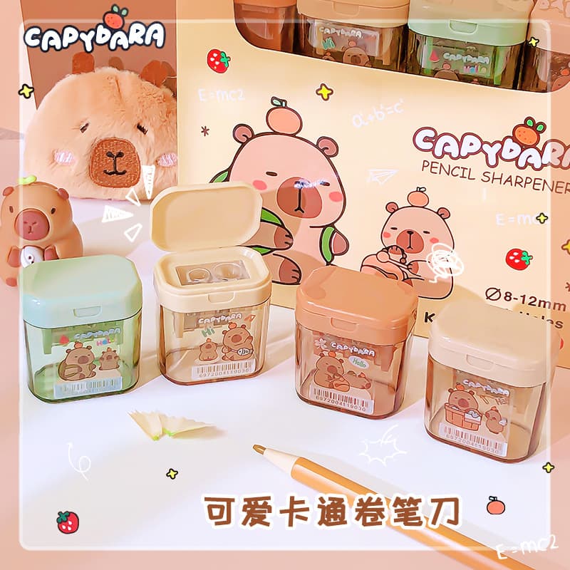 Cartoon Capybara Dual-Hole Flip-Top Pencil Sharpener - High-Aesthetic Instagram Creative Capybara Sharpener for Elementary Students