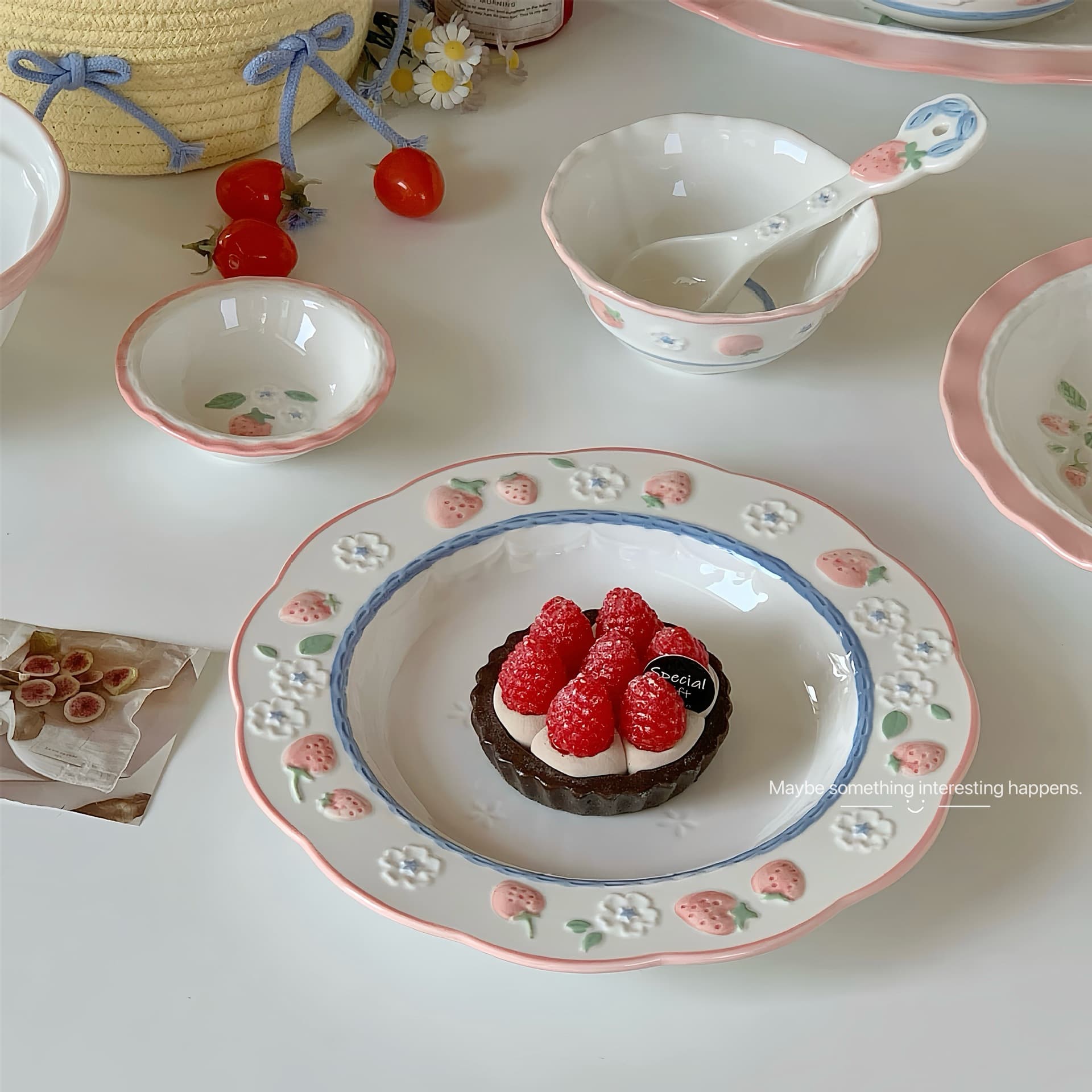 Underglaze Ceramic Tableware Set for Home Bowls Plates Dishes Set Trendy Plates Ins Style High Aesthetic Dessert Plate Breakfast Plate