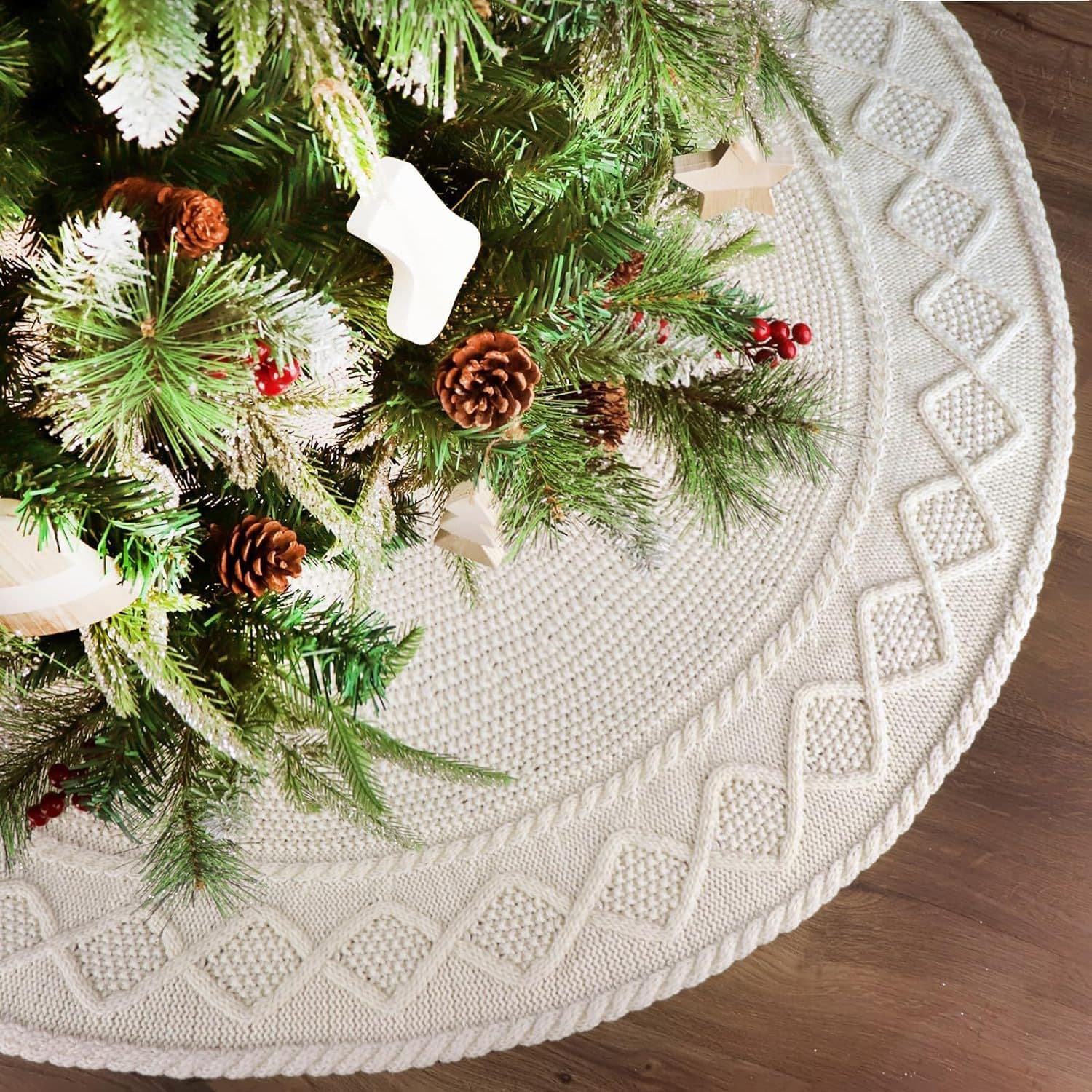 White Knitted Christmas Tree Apron Festive Holiday Decorations American Style Semi-Handmade Mechanical Processed Kitchenware