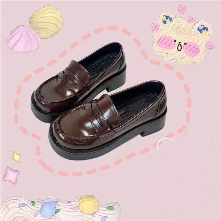 Wooden Horse Original Square Toe JK Uniform Shoes High Heel School Style Rabbit Ear Leather Shoes