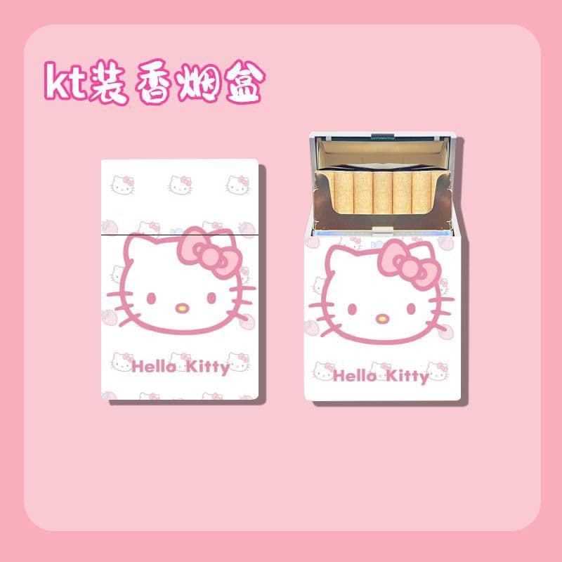 Cute Hello Kitty Series Inflatable Lighter and Metal Powder Cigarette Case Combo, High Aesthetic Gift for Boyfriend
