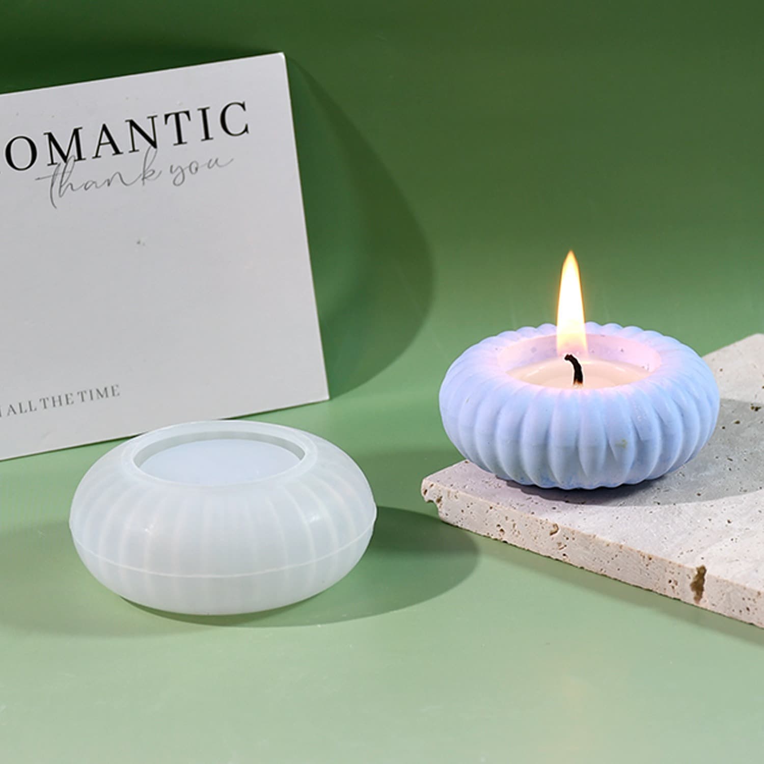 New DIY Mold - Oval Striped Lantern Candle Holder Candle Base Silicone Mold Plaster Ornament Mold