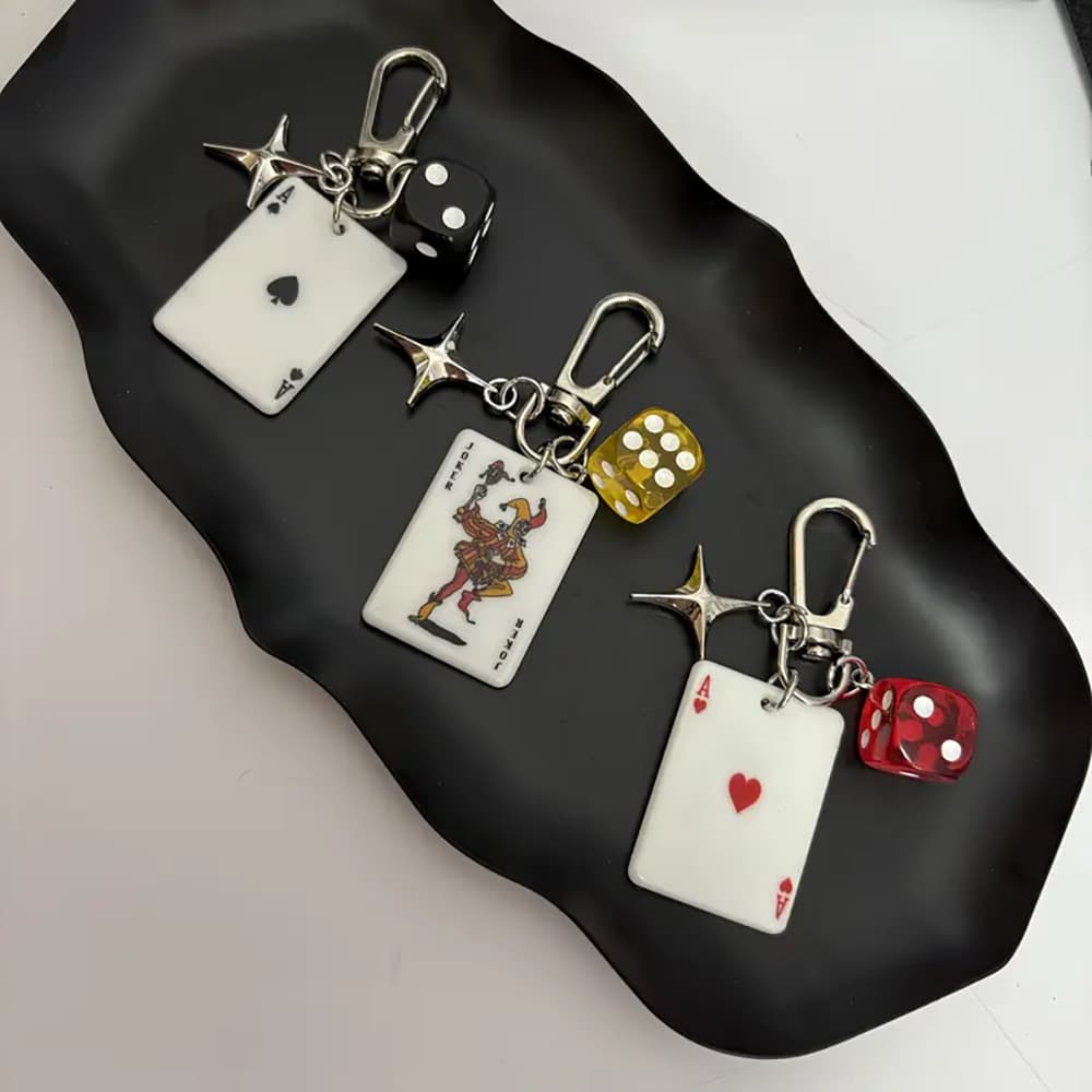 New Cross-Border Poker Keychain Keychain Accessories Poker and Dice Multi-Element Heart Keychain Pendant