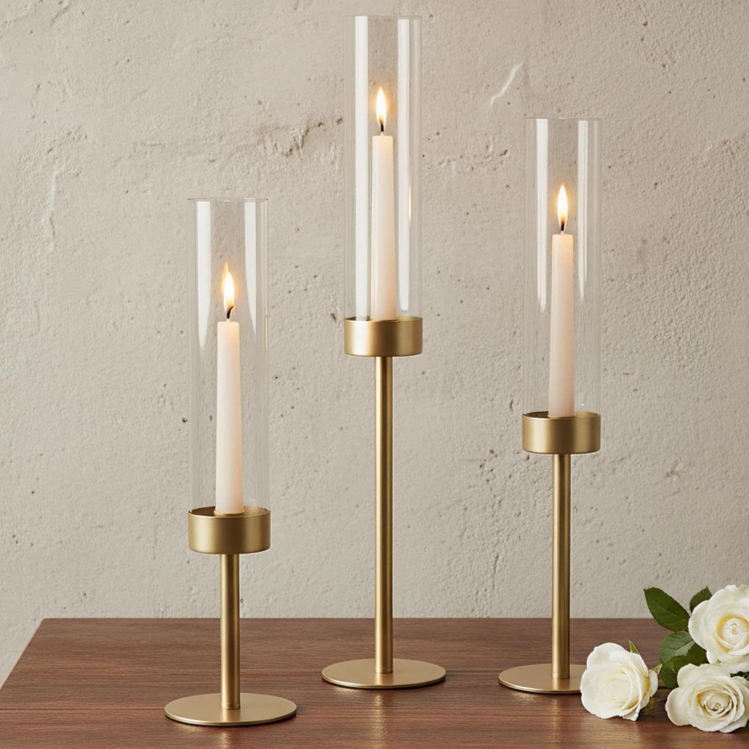 Gold Stem Glass Dome Candle Holder Wedding Table Romantic Decor