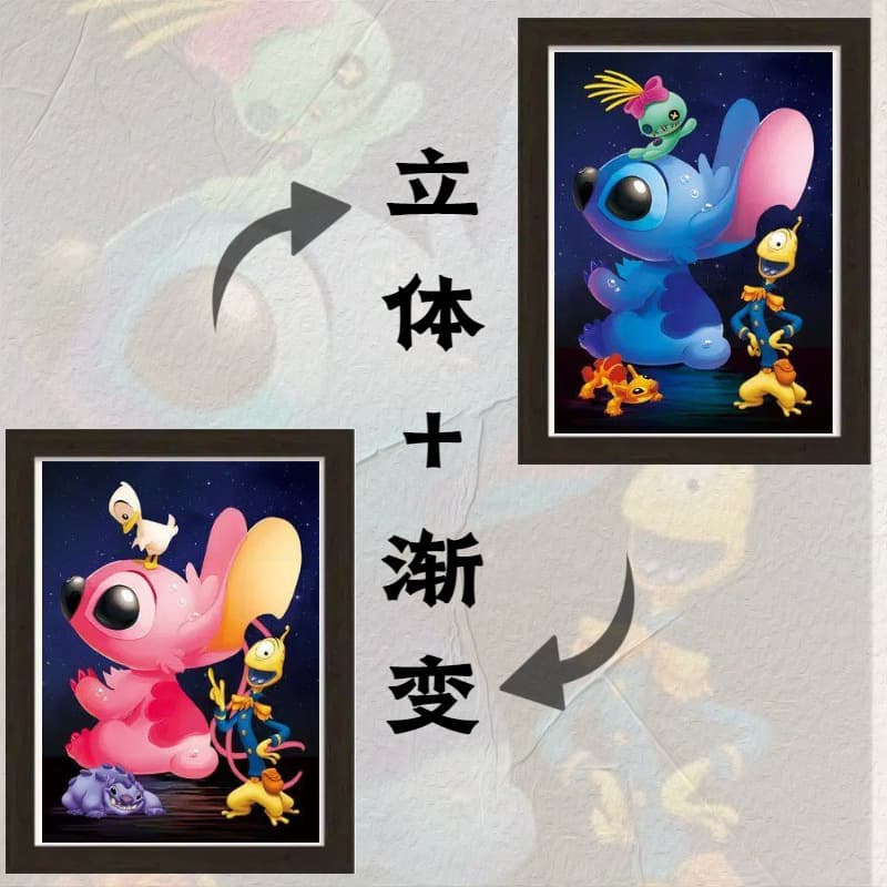 Stitch Naked-Eye 3D Stereoscopic Decorative Painting Lenticular Changing Image Wall Art Children's Gift Lilo & Stitch Anime Decorative Painting