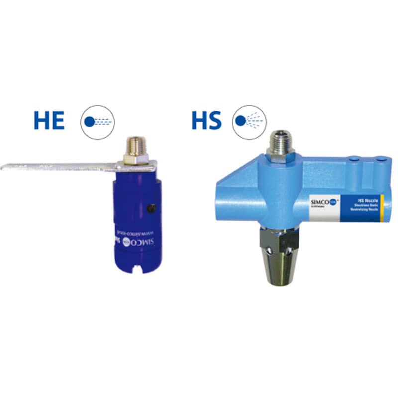 Supply of original SIMCO ion air nozzles types HS and HE, for static elimination, used with dedicated power supply.