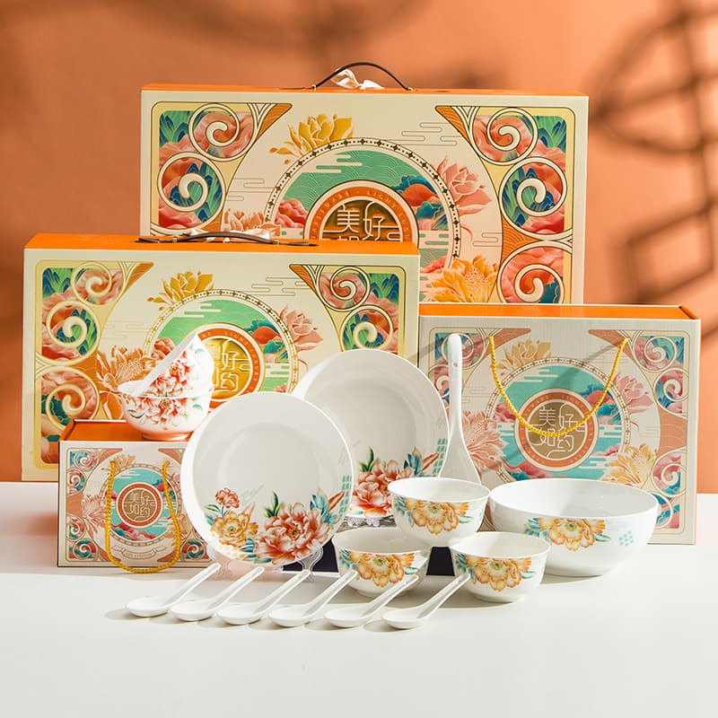 Beautiful as Promised Ceramic Bowl Plate Spoon Set Opening Event Gift Gift Box Ceramic Bowl Dish Dinnerware Set