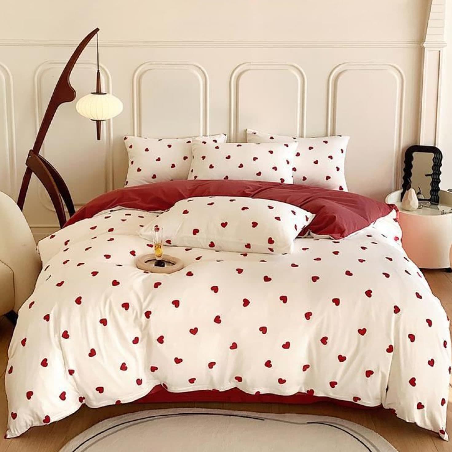 Cross-Border 3-Piece Duvet Cover Set with Full-Print Heart Series Digital Printing Bed Sheets Amazon Export Bedding Home Textiles