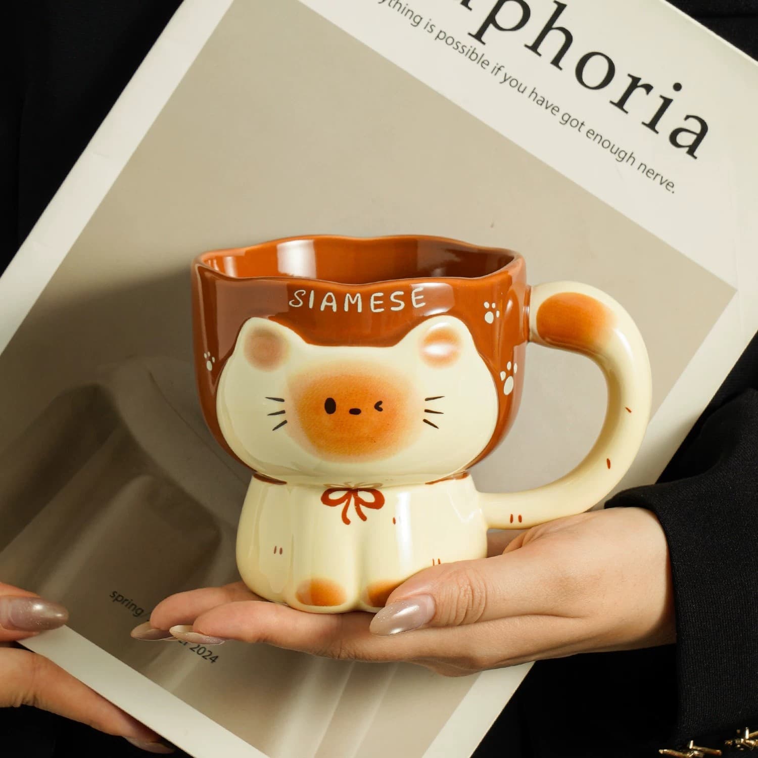 Siamese Cat Mug Quirky Coffee Cup Niche Design Water Cup Cross-border Exclusive Creative Coffee Breakfast Cup