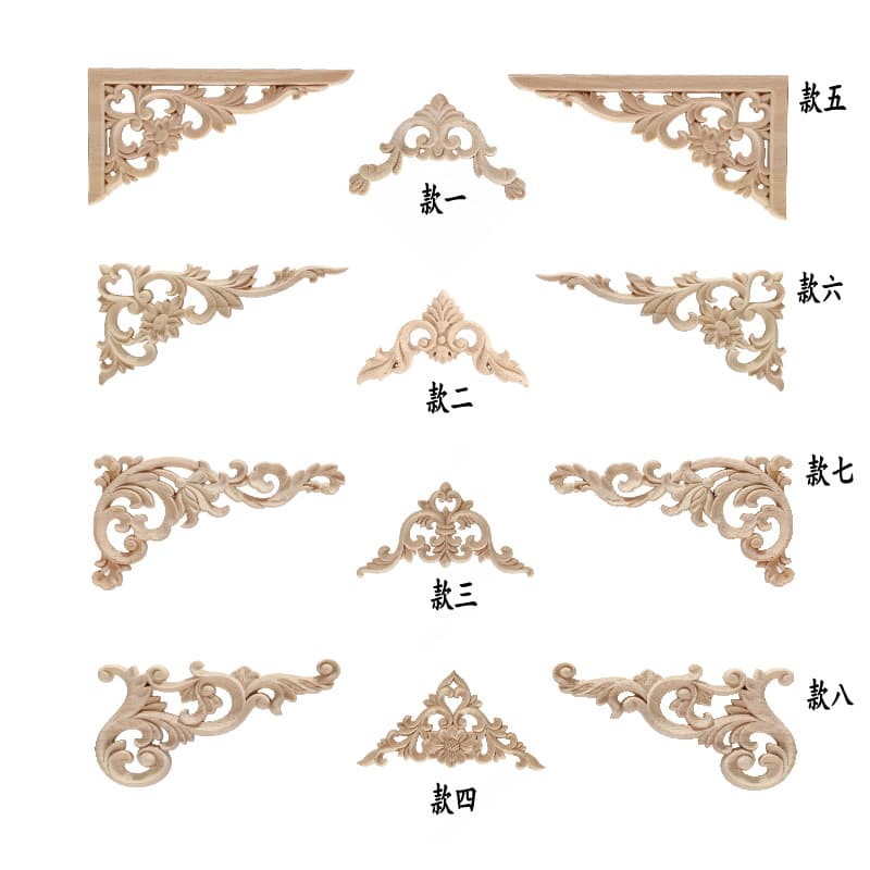 Spot supply of rubberwood corner ornaments, European-style furniture decals, decorative accessories, Dongyang wood carving, wholesale and retail.