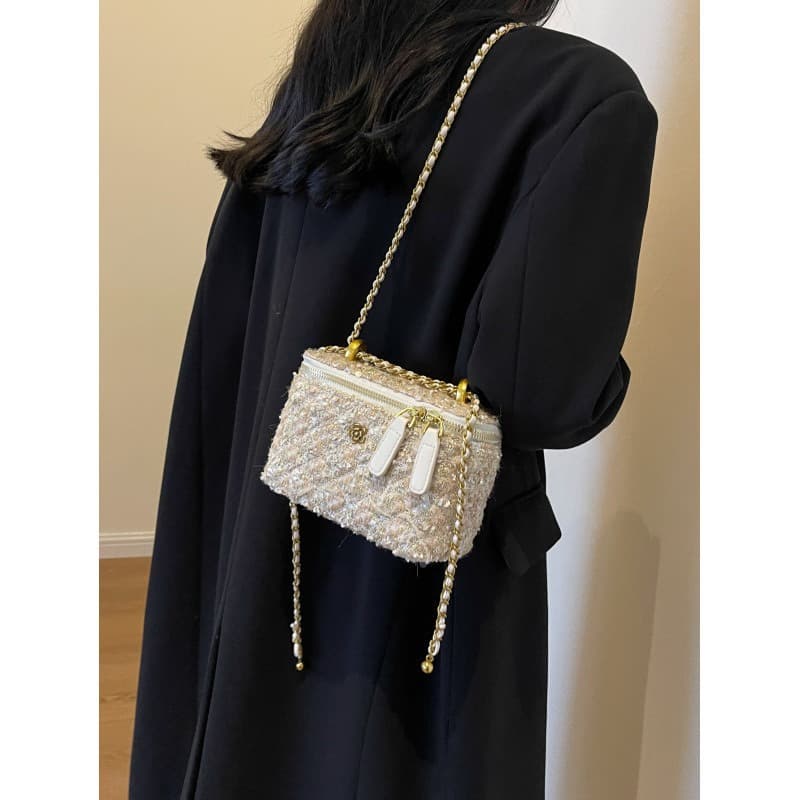 French Mini Chain Bag for Women 2026 New Style Small Square Bag Chanel-Style Tweed Box Bag Crossbody Bucket Bag