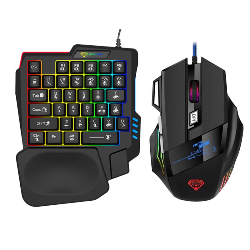 Wired Gaming Keyboard and Mouse Combo, 7-Color Glow, 35-Key One-Handed Gaming Set for Laptops