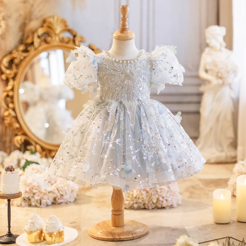 Little Flower Girl Princess Dress for Wedding, Forest-Style Tulle Children's Performance Costume, Baby Girl's First Birthday Outfit