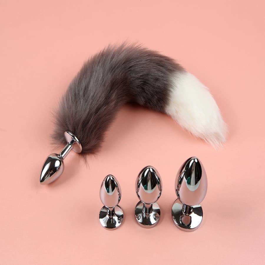 Bondage Colorful Faux Fur Anal Plug Tail Purple Pink Adult Toy Metal Couples Toy