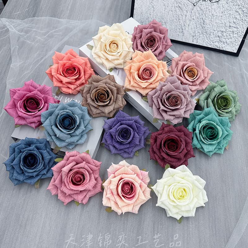 Artificial Flower Handmade Rose Head Silk Screen Rose Wedding Bouquet Wrist Corsage Wreath Wholesale Fake Flowers Artificial Flowers