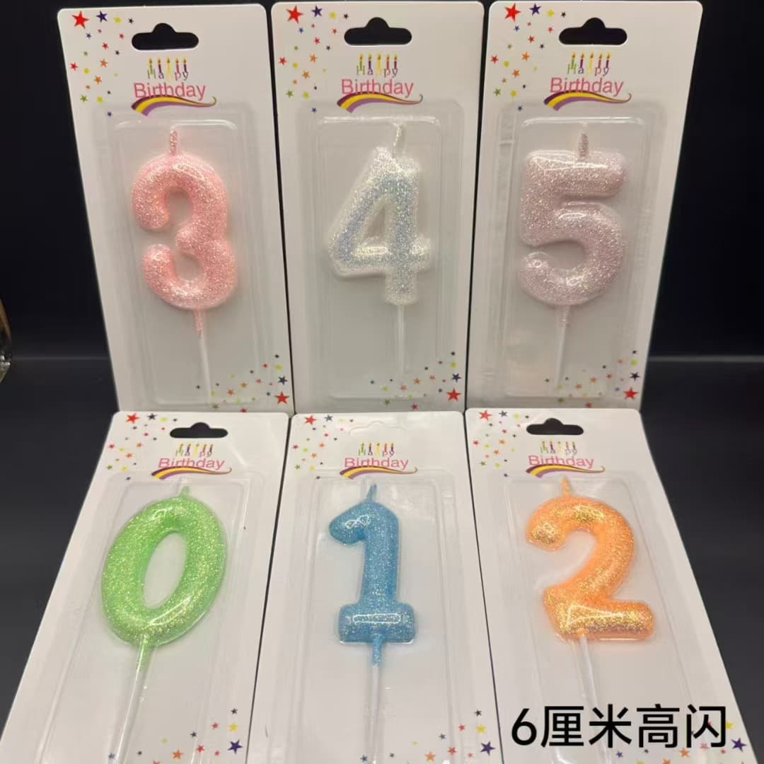 High glitter pink digital candle cake decoration one-year-old cartoon small fresh candle children's birthday party dessert table