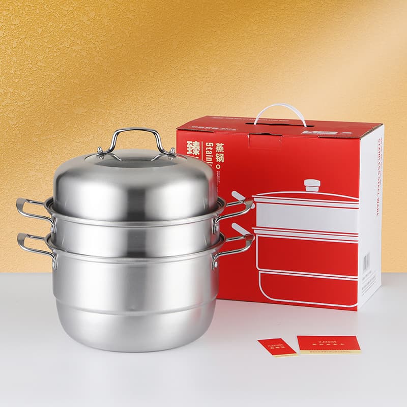European-Style Stainless Steel Steamer Pot with Thickened Soup Pot, Triple Detachable Steaming Trays, Dual-Purpose Steaming and Boiling Pot
