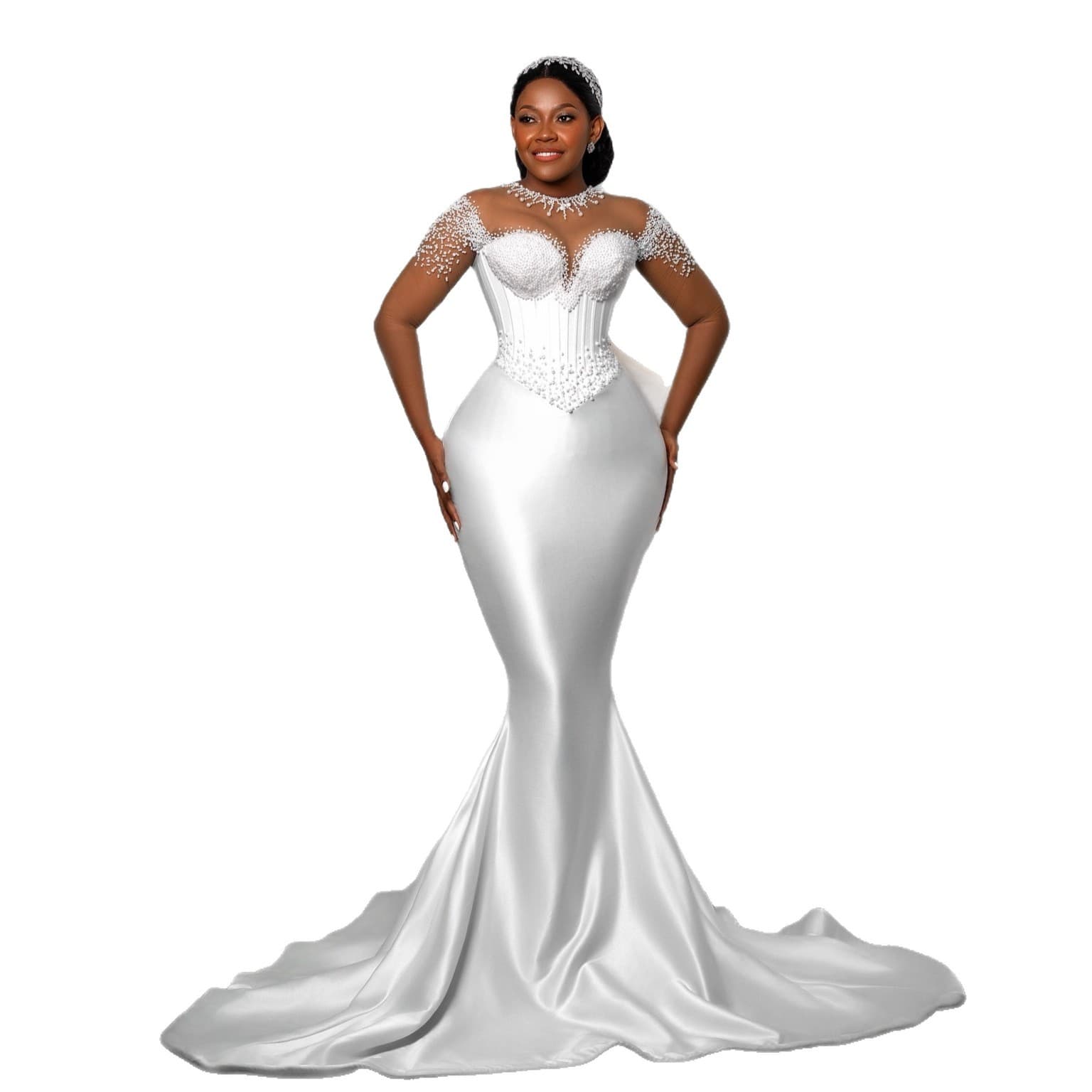 Cross-border African Plus Size Wedding Dress, Amazon New Mermaid Fit-and-Flare Strapless Main Dress, Satin Mermaid Wedding Gown for Women
