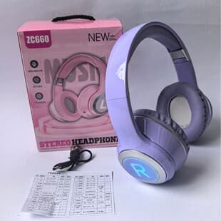 New Cross-Border Over-Ear Bluetooth Headphones with LED Lights, Stereo Sound, Wireless Gaming, Phone Card Support, Universal