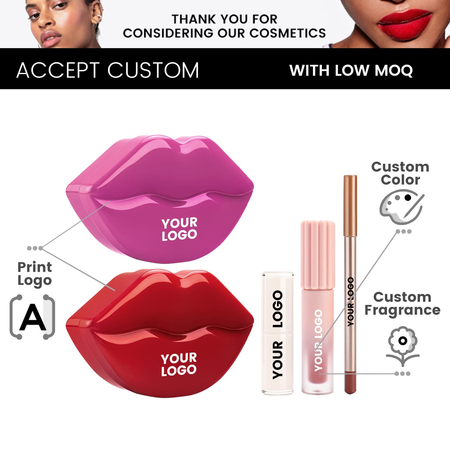 Cross-border Lip Set 3-Piece Kit No Logo Custom Tin Box Packaging Lip Gloss Lip Liner Lipstick Set