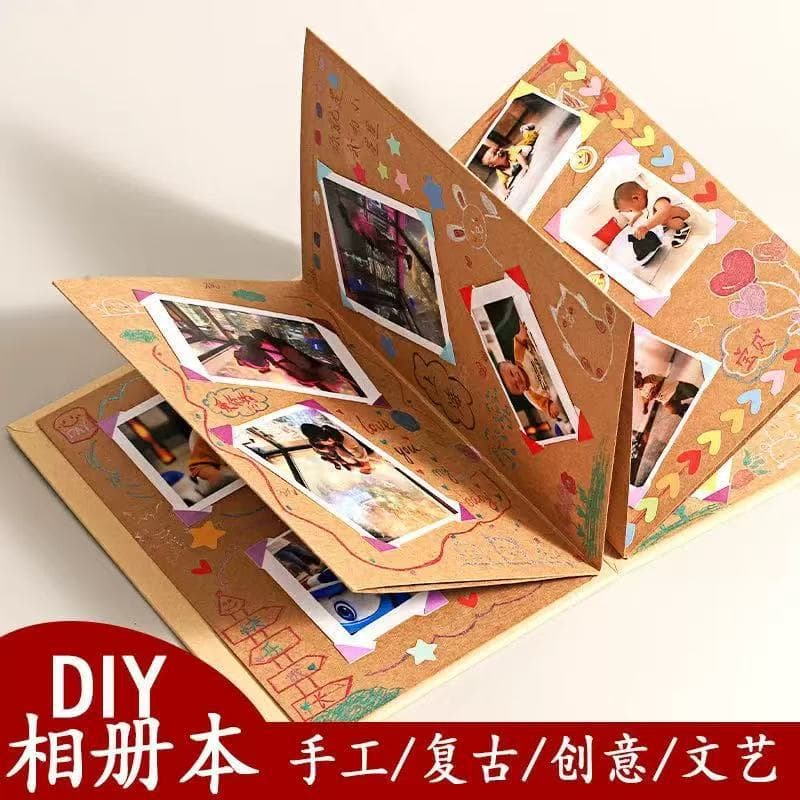 Original Accordion Creative Foldable DIY Photo Album with Adhesive Pages for Couples and Friends