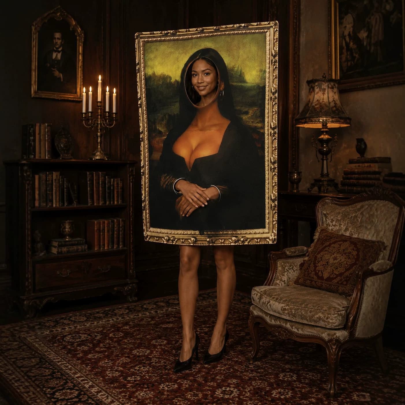Halloween Mona Lisa Party Costume Funny Mural Costume Composite Sponge Role-Playing Costume