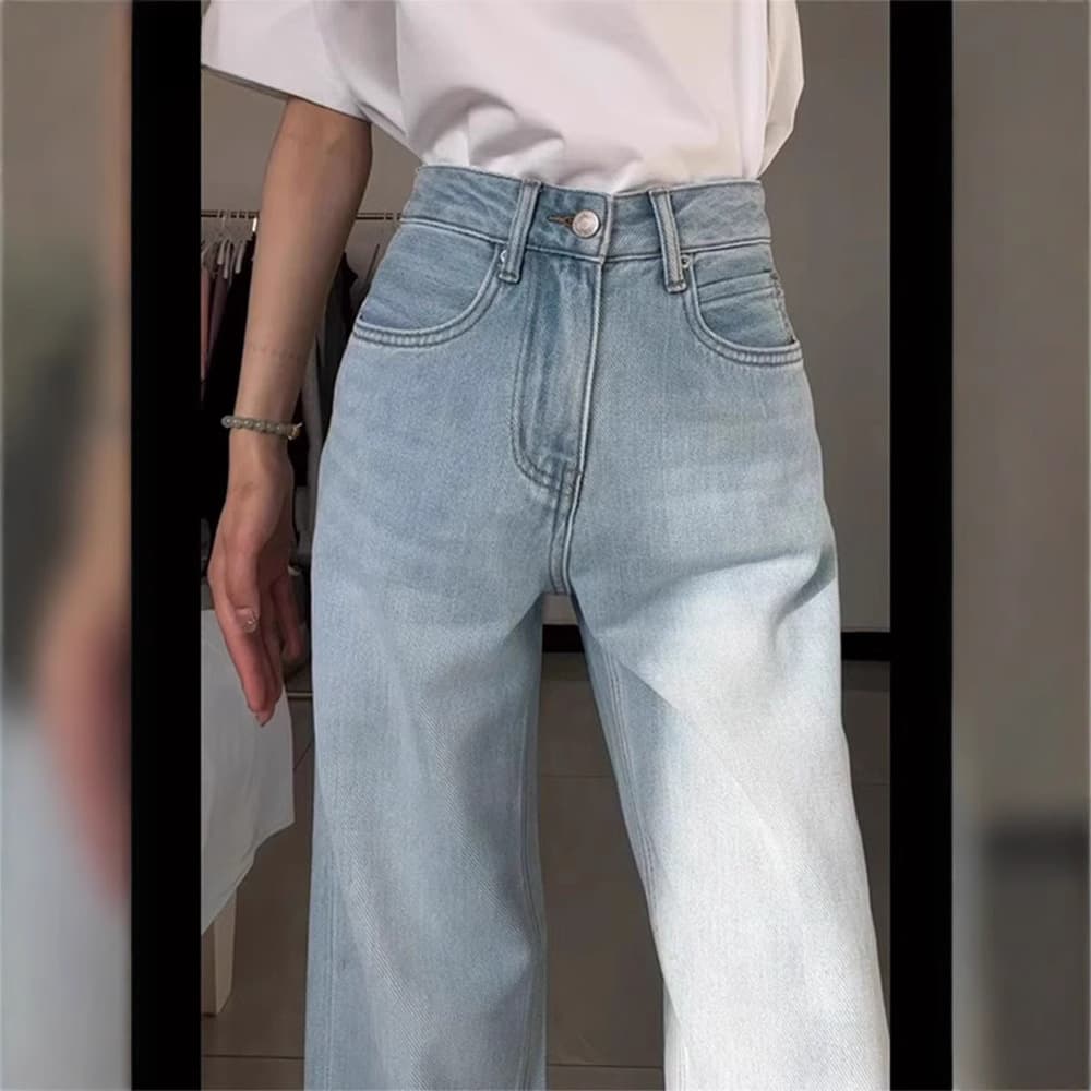 Large size light blue loose wide leg jeans for women spring 2025 new fat mm high waist slim drape straight pants
