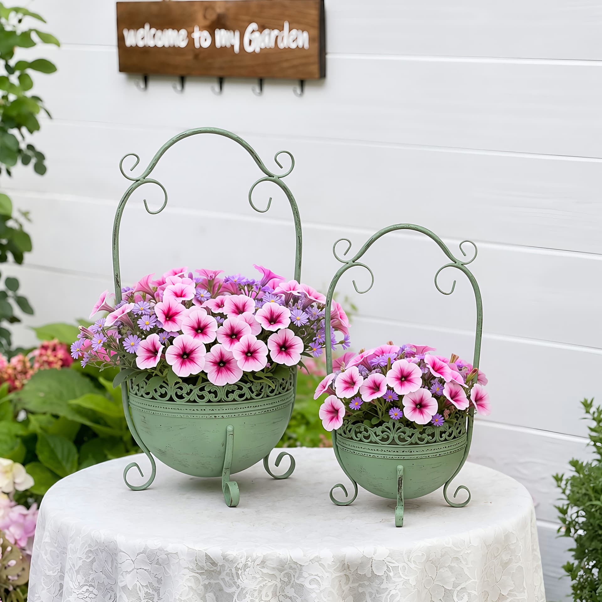 Foreign Trade Vintage Iron Art Basket Planter Outdoor Courtyard Garden Balcony Greenery Decoration Home Flower Pot