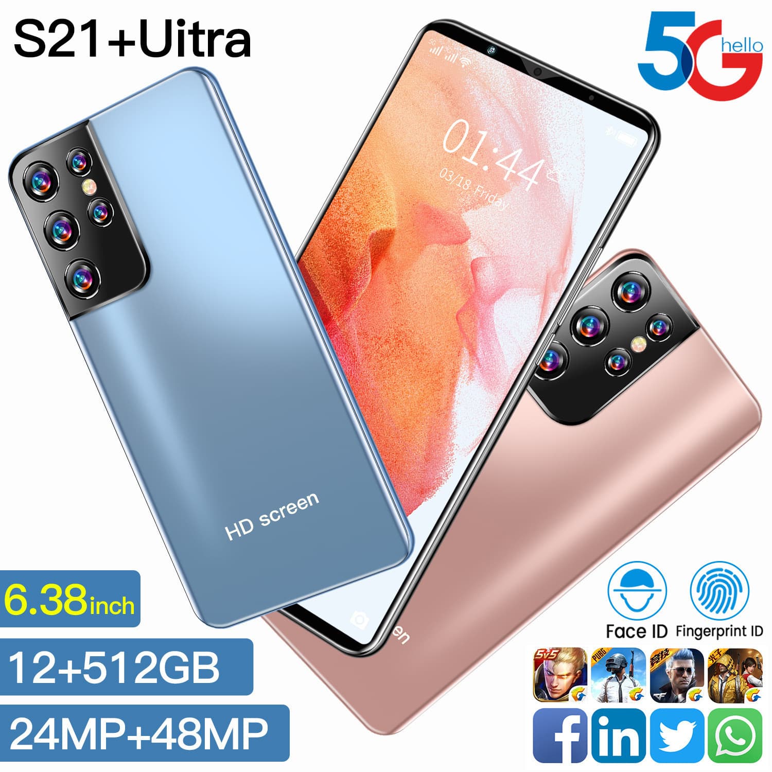 Low Price Large Screen Android Smartphone S21 Ultra Straight Board Dual Core Processor 4000mAh Battery Supports Storage Card