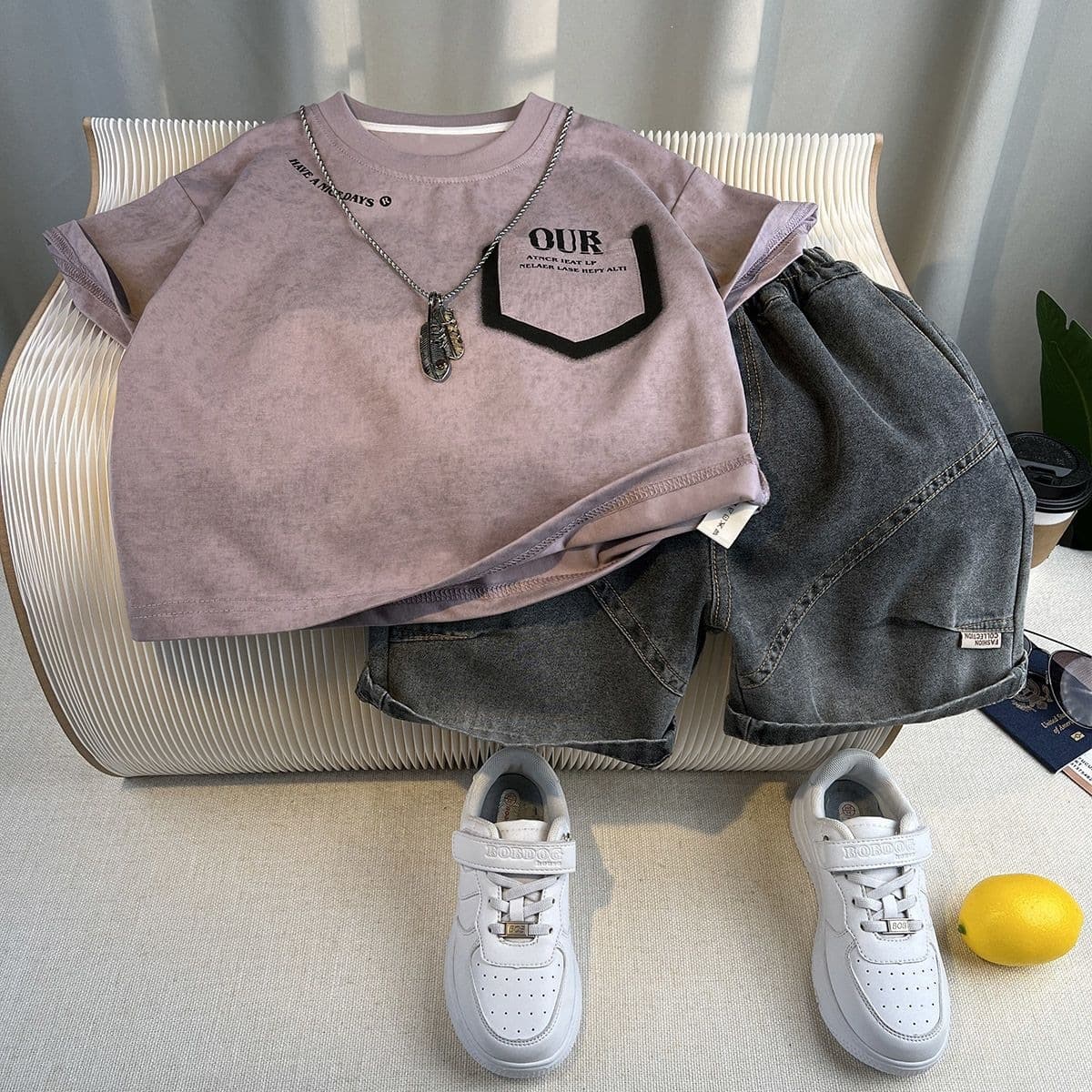 Boys Summer Set 2026 New, Stylish Kids Short Sleeve Cargo Pants Two-Piece Set, Lightweight Baby Summer Clothes