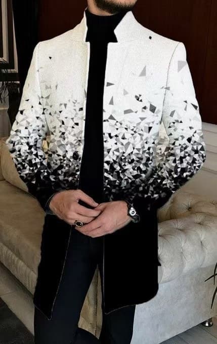 European and American foreign trade cross-border men's overcoat autumn and winter new style woolen stand collar mid-length printed casual coat long coat
