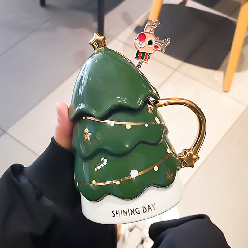 Wishing Tree Ceramic Mug with Lid, Creative High Appearance Gift for Friends, Large Capacity Water Cup for Home Use