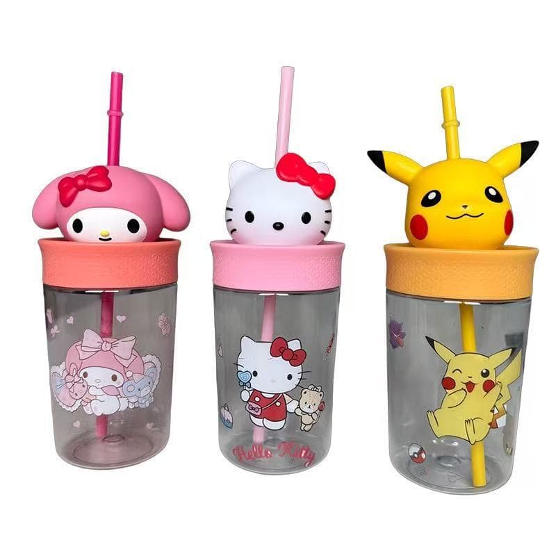 Owala Same Style Plastic Cup with Doll, Juice Cup for Students and Children, Mini Portable Straw Cup with Lid