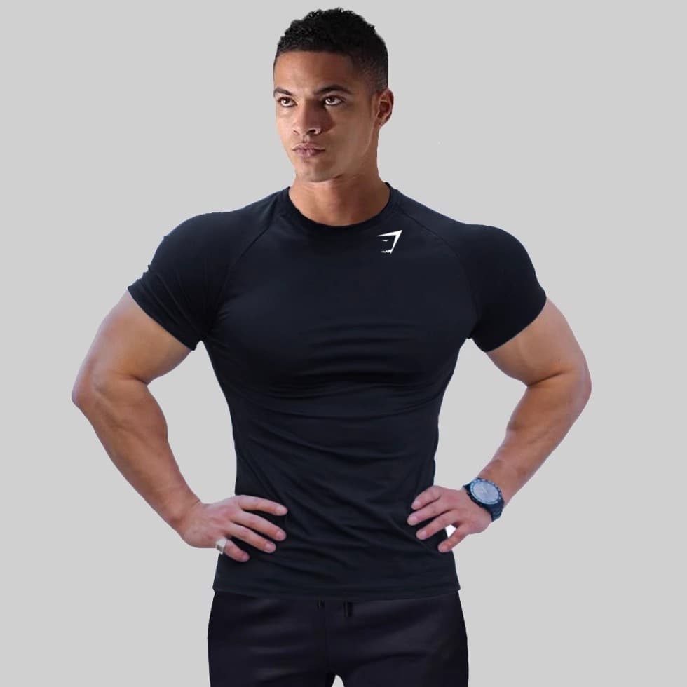 Cross-border new muscle sports T-shirt men's round neck fitness short-sleeved elastic slim quick-drying training fitness clothes summer