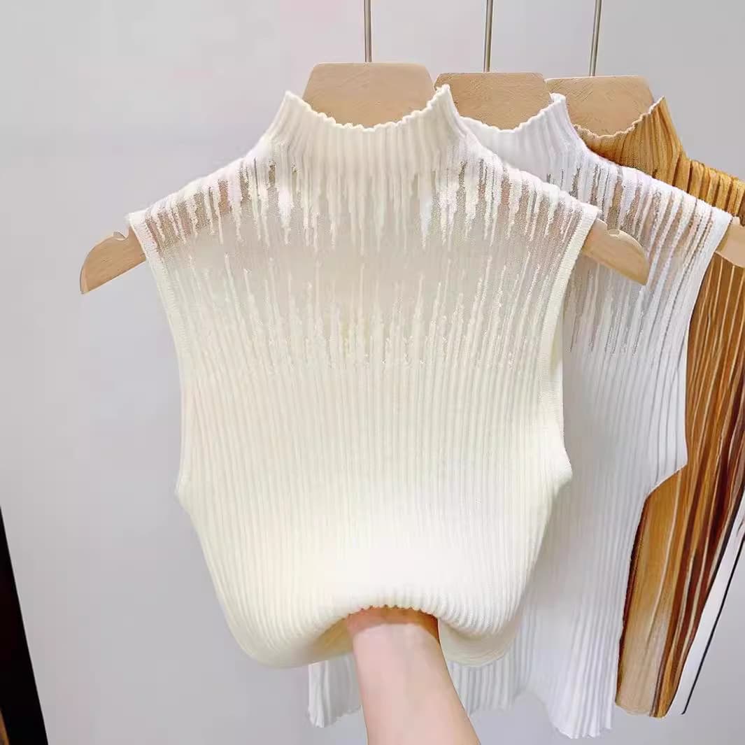 Hollow-Out Camisole for Women, Inner Wear Base Shirt, 2026 Spring/Summer New Style, Half-High Collar Sweater, Sleeveless Short Top