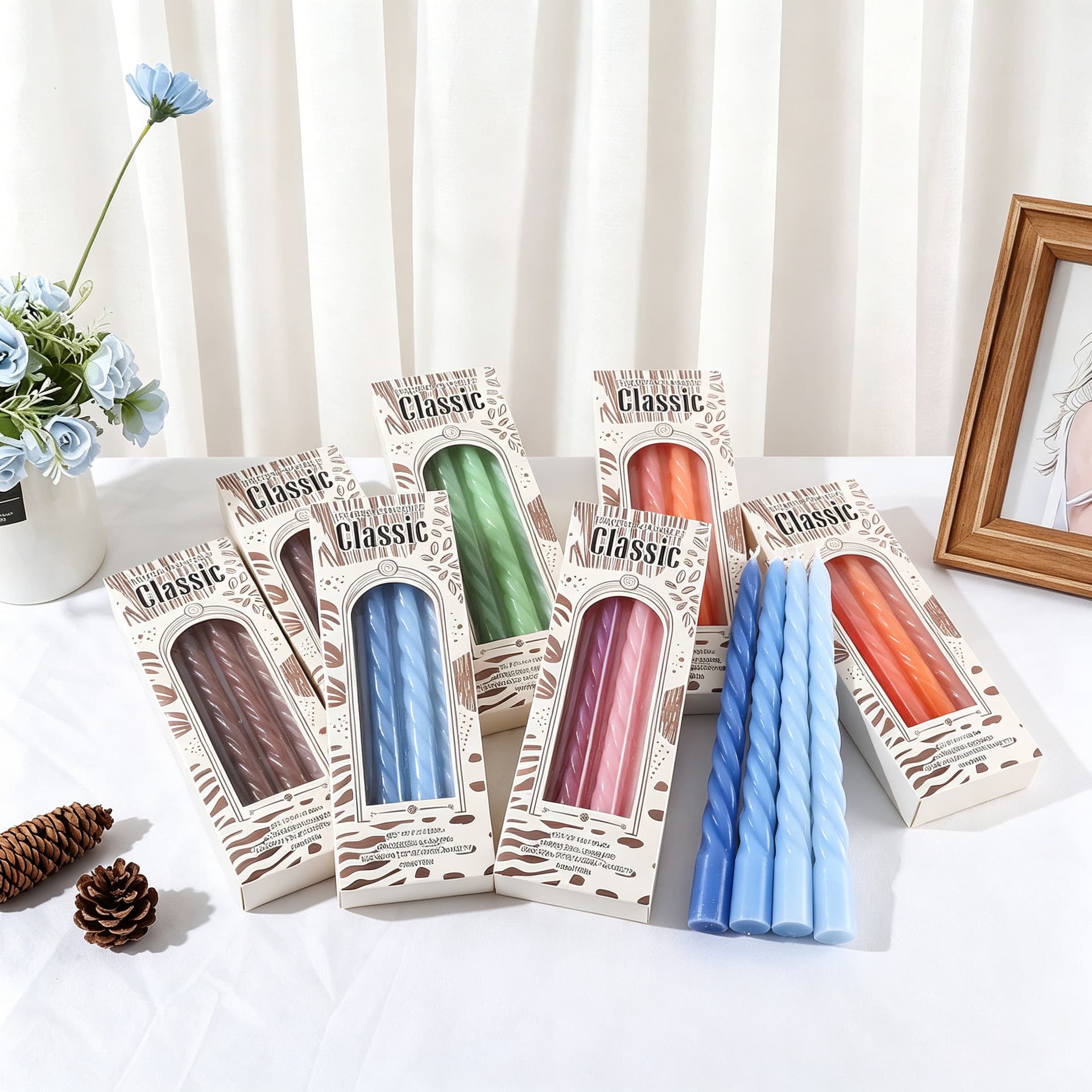 Twisted Gradient 4pcs/Box 25cm Taper Candle Colorful Morandi Cone European Threaded Long Candle Spiral
