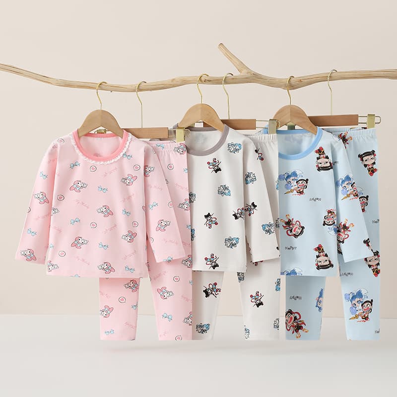 Lycra Underwear Spring and Autumn New Style 95% Pure Cotton Seamless Children's Thermal Underwear Set Kids Pajamas Loungewear Set