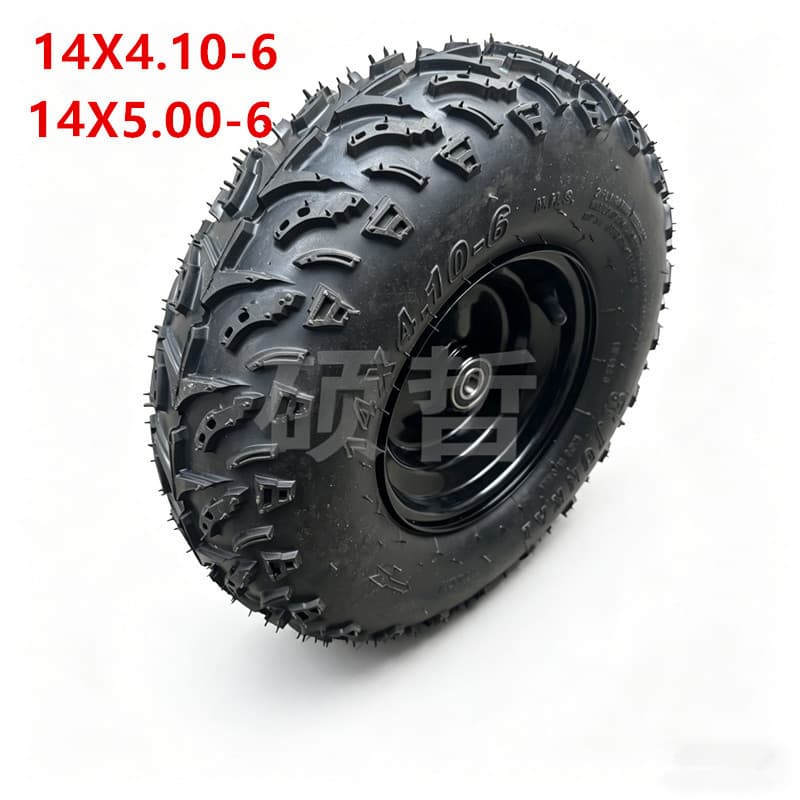 ATV Four-Wheeled ATV Tubeless Tire 6-Inch 14x4.10-6 Tire with Bearing Hub Kart Accessories Trailer