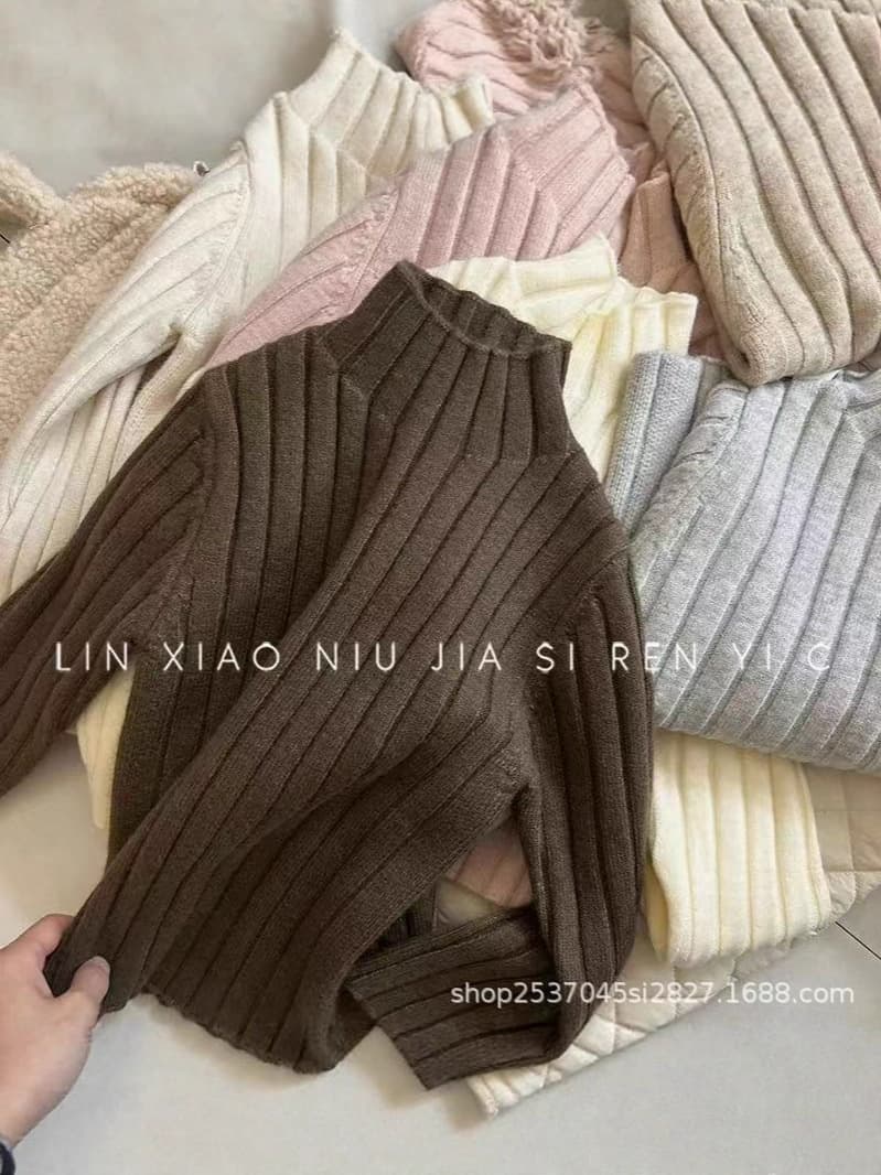 Korean Style Girls' Mock Neck Sweater Base Layer Winter Baby Versatile Soft Knit Pullover Half Turtleneck Warm Knit Top