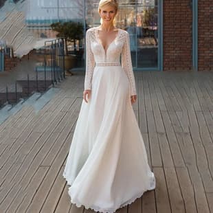 Wedding Dress 2026 New Collection Bride Wedding Train Elegant White Long Sleeve French Satin Lace Slim Simple Gown