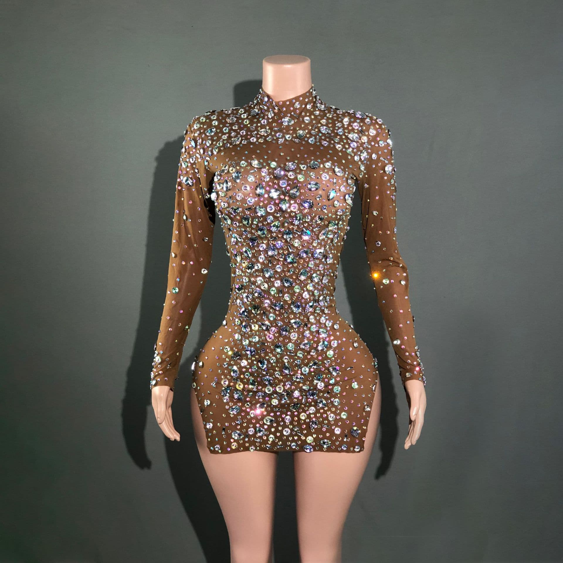 New Shiny Black Diamond Crystal Evening Dress Birthday Party Wedding Banquet Bodycon Dress